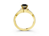 Yellow gold Fancy Black Cushion Cut Diamond Halo Twist Band Solitaire Prong Setting Ring_3