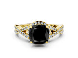 Yellow gold Fancy Black Cushion Cut Diamond  Halo Twist Band Solitaire Prong Setting Ring_36