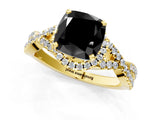 Yellow gold Fancy Black Cushion Cut Diamond  Halo Twist Band Solitaire Prong Setting Ring_37