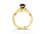 Yellow gold Fancy Black Cushion Cut Diamond  Halo Twist Band Solitaire Prong Setting Ring_39