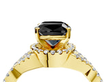 Yellow gold Fancy Black Cushion Cut Diamond  Halo Twist Band Solitaire Prong Setting Ring_40