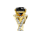 Yellow gold Fancy Black Cushion Cut Diamond  Halo Twist Band Solitaire Prong Setting Ring_41