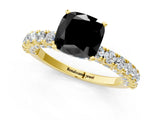 Yellow gold Fancy Black Cushion Cut Diamond Pavé Band Solitaire Ring with Prong Setting_13