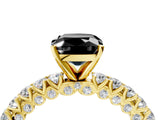 Yellow gold Fancy Black Cushion Cut Diamond Pavé Band Solitaire Ring with Prong Setting_16