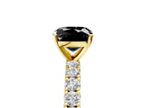 Yellow gold Fancy Black Cushion Cut Diamond Pavé Band Solitaire Ring with Prong Setting_17