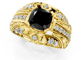 Yellow gold Fancy Black Cushion Cut Diamond Pave Art Deco Split Shank Ring with Four-Prong Setting_1