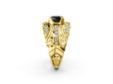 Yellow gold Fancy Black Cushion Cut Diamond Pave Art Deco Split Shank Ring with Four-Prong Setting_2