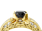 Yellow gold Fancy Black Cushion Cut Diamond Pave Art Deco Split Shank Ring with Four-Prong Setting_4