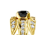 Yellow gold Fancy Black Cushion Cut Diamond Pave Art Deco Split Shank Ring with Four-Prong Setting_5