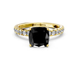 Yellow gold Fancy Black Cushion Cut Diamond Pave Band Solitaire Ring with Four-Prong Setting_12