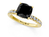 Yellow gold Fancy Black Cushion Cut Diamond Pave Band Solitaire Ring with Four-Prong Setting_13