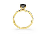 Yellow gold Fancy Black Cushion Cut Diamond Pave Band Solitaire Ring with Four-Prong Setting_15