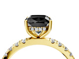 Yellow gold Fancy Black Cushion Cut Diamond Pave Band Solitaire Ring with Four-Prong Setting_16