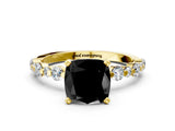 Yellow gold Fancy Black Cushion Cut Diamond Prong Set Engagement Ring with Pave Band