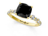 Yellow gold Fancy Black Cushion Cut Diamond Prong Set Engagement Ring with Pave Band_1