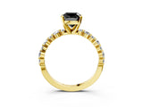 Yellow gold Fancy Black Cushion Cut Diamond Prong Set Engagement Ring with Pave Band_3