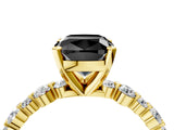 Yellow gold Fancy Black Cushion Cut Diamond Prong Set Engagement Ring with Pave Band_4