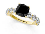 Yellow gold Fancy Black Cushion Cut Diamond Prong Setting with Side Stones on a Pave Band_1