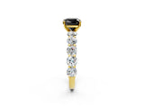 Yellow gold Fancy Black Cushion Cut Diamond Prong Setting with Side Stones on a Pave Band_2