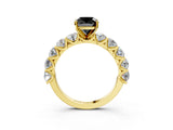 Yellow gold Fancy Black Cushion Cut Diamond Prong Setting with Side Stones on a Pave Band_3