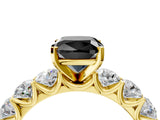 Yellow gold Fancy Black Cushion Cut Diamond Prong Setting with Side Stones on a Pave Band_4