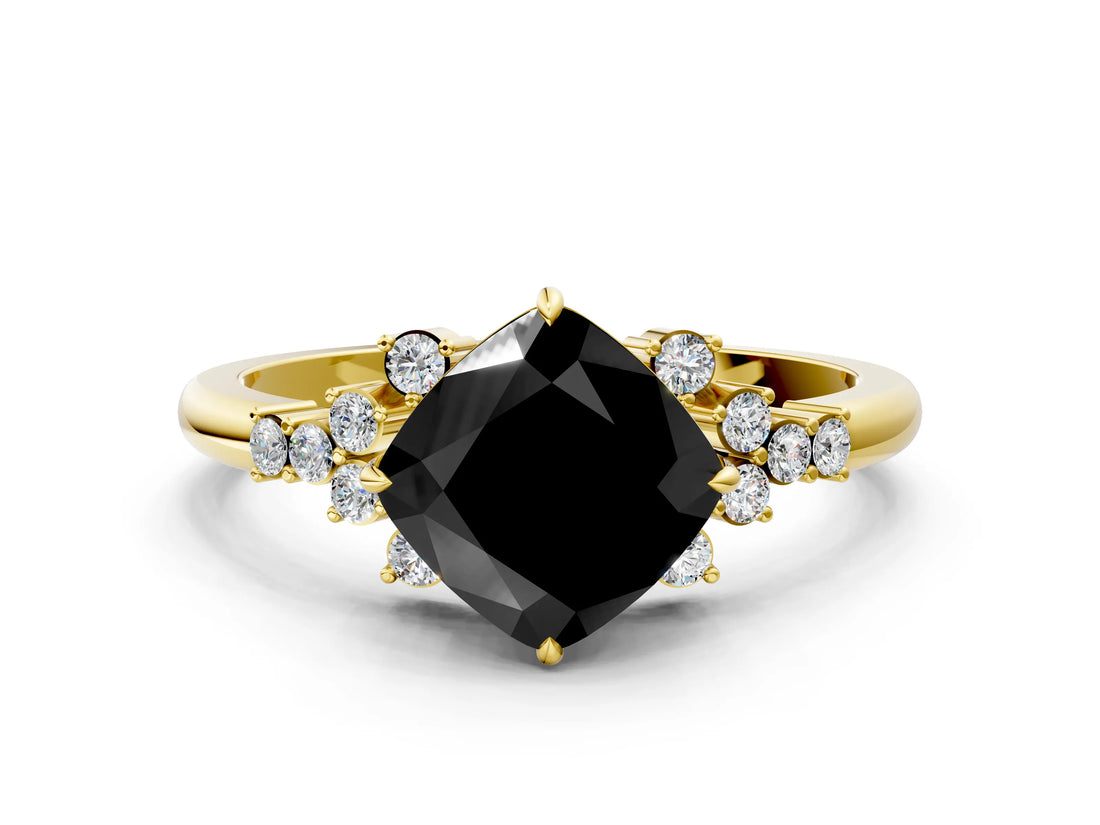 Yellow gold Fancy Black Cushion Cut Diamond Ring with Side Stones and Four-Prong Setting_36