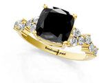 Yellow gold Fancy Black Cushion Cut Diamond Scattered Round Accent Ring with Prong Setting_13