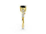Yellow gold Fancy Black Cushion Cut Diamond Scattered Round Accent Ring with Prong Setting_14