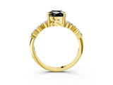Yellow gold Fancy Black Cushion Cut Diamond Scattered Round Accent Ring with Prong Setting_15