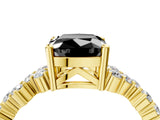 Yellow gold Fancy Black Cushion Cut Diamond Scattered Round Accent Ring with Prong Setting_16