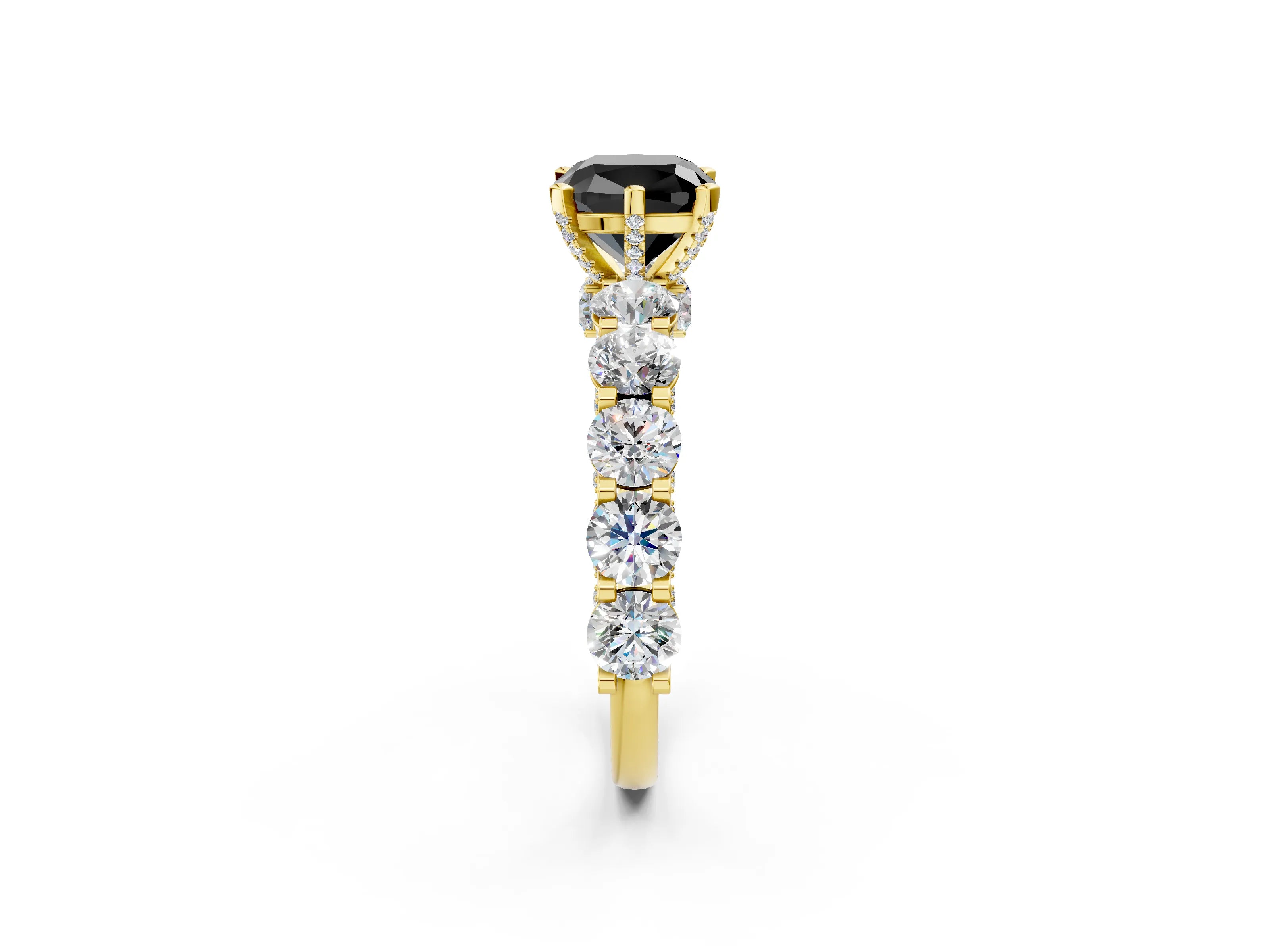 Yellow gold Fancy Black Cushion Cut Diamond Side Stone Engagement Ring with Four-Prong Setting_26