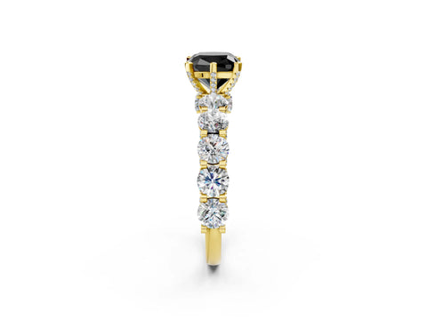 Yellow gold Fancy Black Cushion Cut Diamond Side Stone Engagement Ring with Four-Prong Setting_26