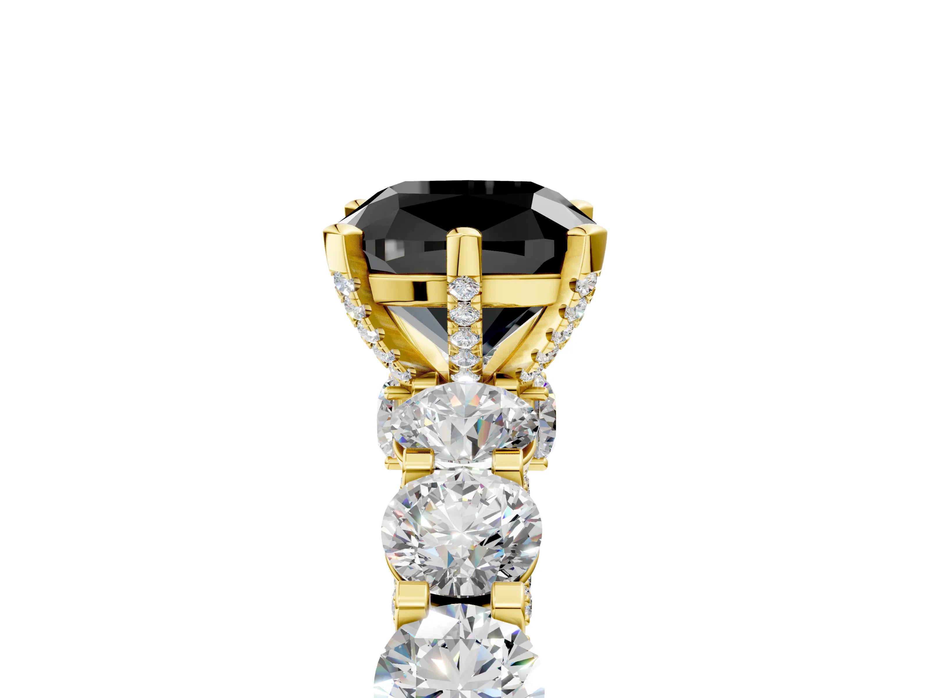 Yellow gold Fancy Black Cushion Cut Diamond Side Stone Engagement Ring with Four-Prong Setting_29