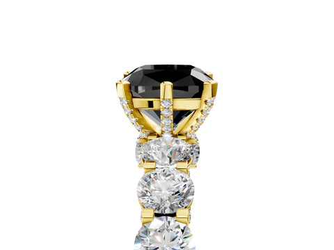 Yellow gold Fancy Black Cushion Cut Diamond Side Stone Engagement Ring with Four-Prong Setting_29
