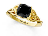 Yellow gold Fancy Black Cushion Cut Diamond Solitaire Engagement Ring with Celtic Knot Band and Four-Prong Setting_1