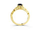Yellow gold Fancy Black Cushion Cut Diamond Solitaire Engagement Ring with Celtic Knot Band and Four-Prong Setting_3