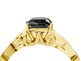 Yellow gold Fancy Black Cushion Cut Diamond Solitaire Engagement Ring with Celtic Knot Band and Four-Prong Setting_4