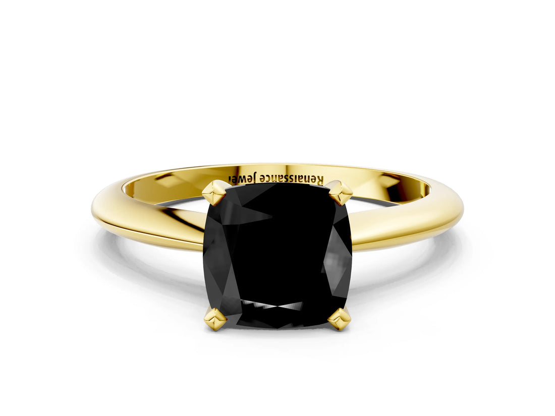 Yellow gold Fancy Black Cushion Cut Diamond Solitaire Engagement Ring with Classic Band and Four-Prong Setting_12
