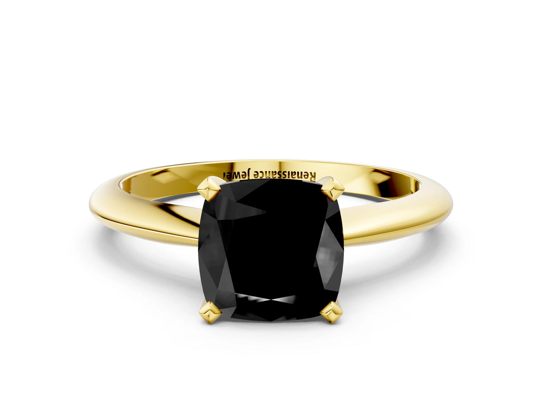 Yellow gold Fancy Black Cushion Cut Diamond Solitaire Engagement Ring with Classic Band and Four-Prong Setting_24