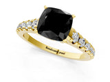 Yellow gold Fancy Black Cushion Cut Diamond Solitaire Ring with Cathedral Setting and Pavé Band_1
