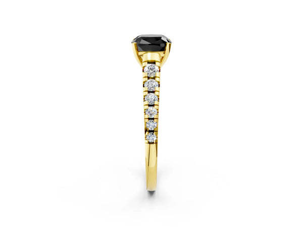 Yellow Gold Cushion Cut Graduated Cathedral Engagement Ring Setting for Black Center
