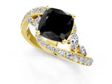Yellow gold Fancy Black Cushion Cut Diamond Solitaire Ring with Filigree Band and Four-Prong Setting_1