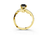 Yellow gold Fancy Black Cushion Cut Diamond Solitaire Ring with Filigree Band and Four-Prong Setting_3