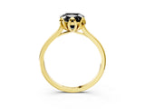 Yellow gold Fancy Black Cushion Cut Diamond Solitaire Ring with Flower Prong Setting and Classic Band_15
