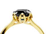 Yellow gold Fancy Black Cushion Cut Diamond Solitaire Ring with Flower Prong Setting and Classic Band_16