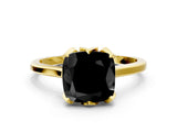 Yellow gold Fancy Black Cushion Cut Diamond Solitaire Ring with Flower Prong Setting and Classic Band_36