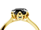 Yellow gold Fancy Black Cushion Cut Diamond Solitaire Ring with Flower Prong Setting and Classic Band_40
