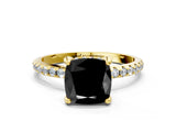 Yellow gold Fancy Black Cushion Cut Diamond Solitaire Ring with Four-Prong Setting and Pavé Band_3