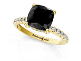 Yellow gold Fancy Black Cushion Cut Diamond Solitaire Ring with Four-Prong Setting and Pavé Band_4