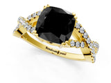 Yellow gold Fancy Black Cushion Cut Diamond Solitaire Ring with Four-Prong Setting and Twisted Pavé Band_1